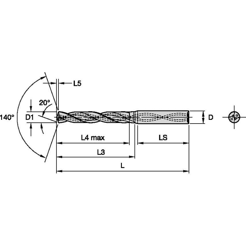 B226A05200HPX Solid Carbide Drill HP 5, 2MM/.2047/8XD C