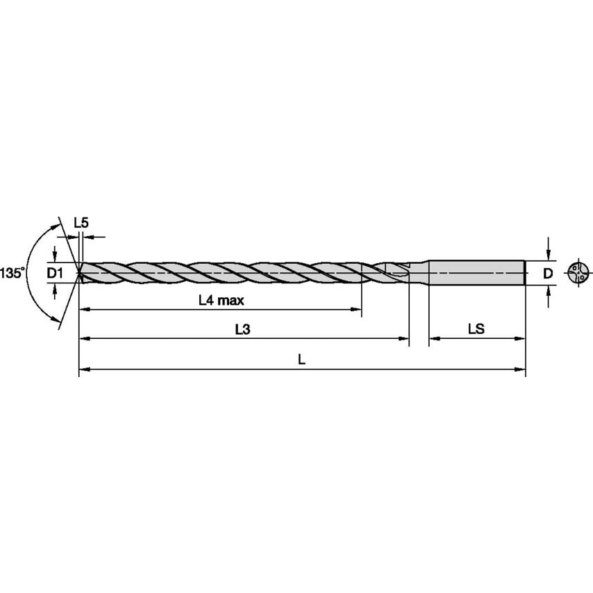 B269A03500HP Solid Carbide Drill XL 3.5MM/.1378/12XD