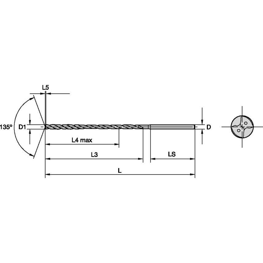 B272Z02500KMS Solid Carbide Drill XL 2.5MM/.0984/20XD