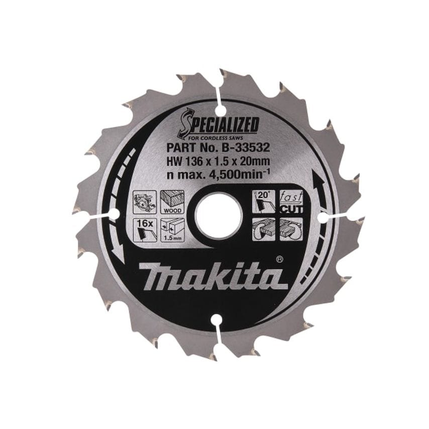 B-33532 Specialized for Cordless Saws Blade 136 x 20mm x 16T