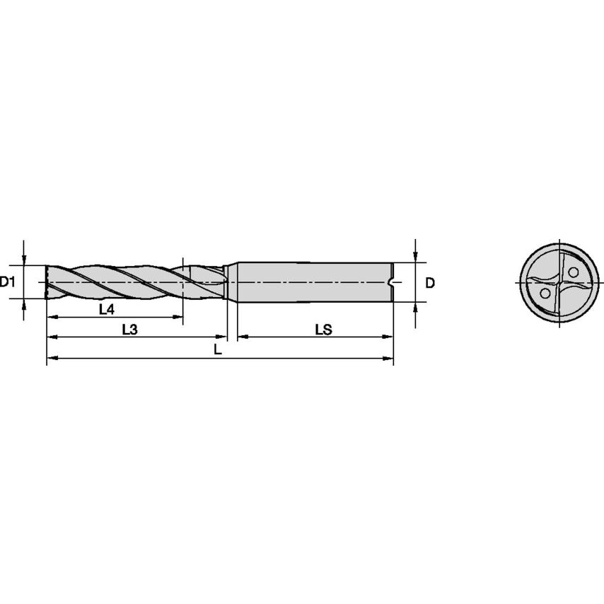 B707A04500FBL Solid Carbide Drill Flat 4.5MM/.1772/3XD