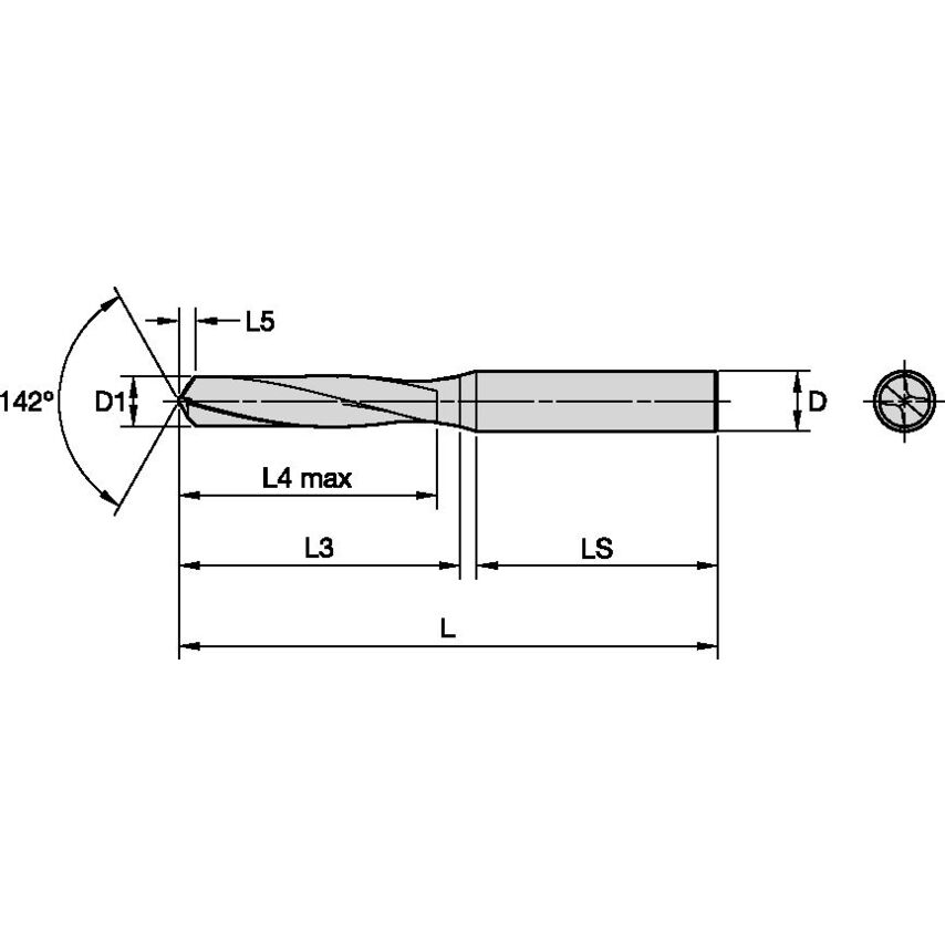 B941A05100 Solid Carbide Drill KMH 5, 1MM/.2008/3XD