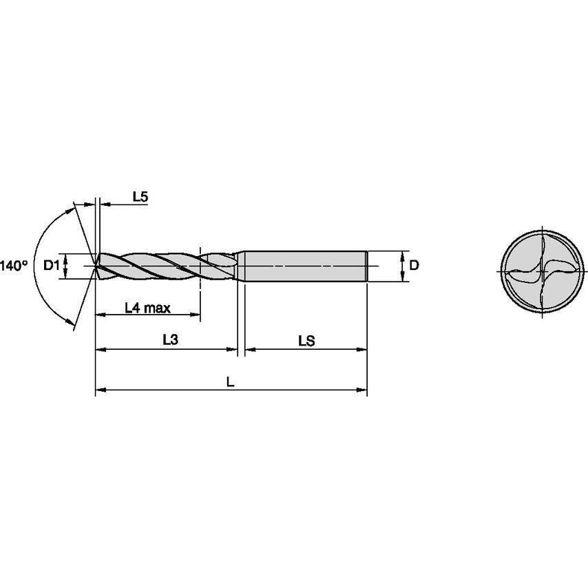 B966A03300 Solid Carbide Drill KU 3.3MM/.1299/3XD