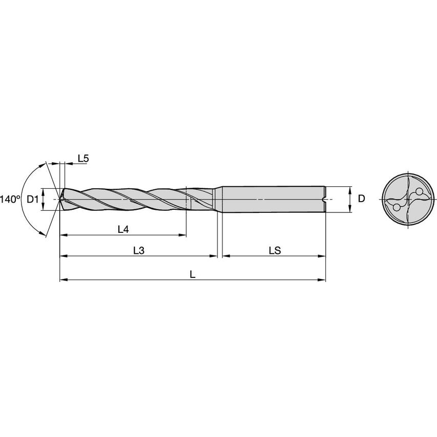 B976A04900 Solid Carbide Drill KU 4.9MM/.1929/3XD C