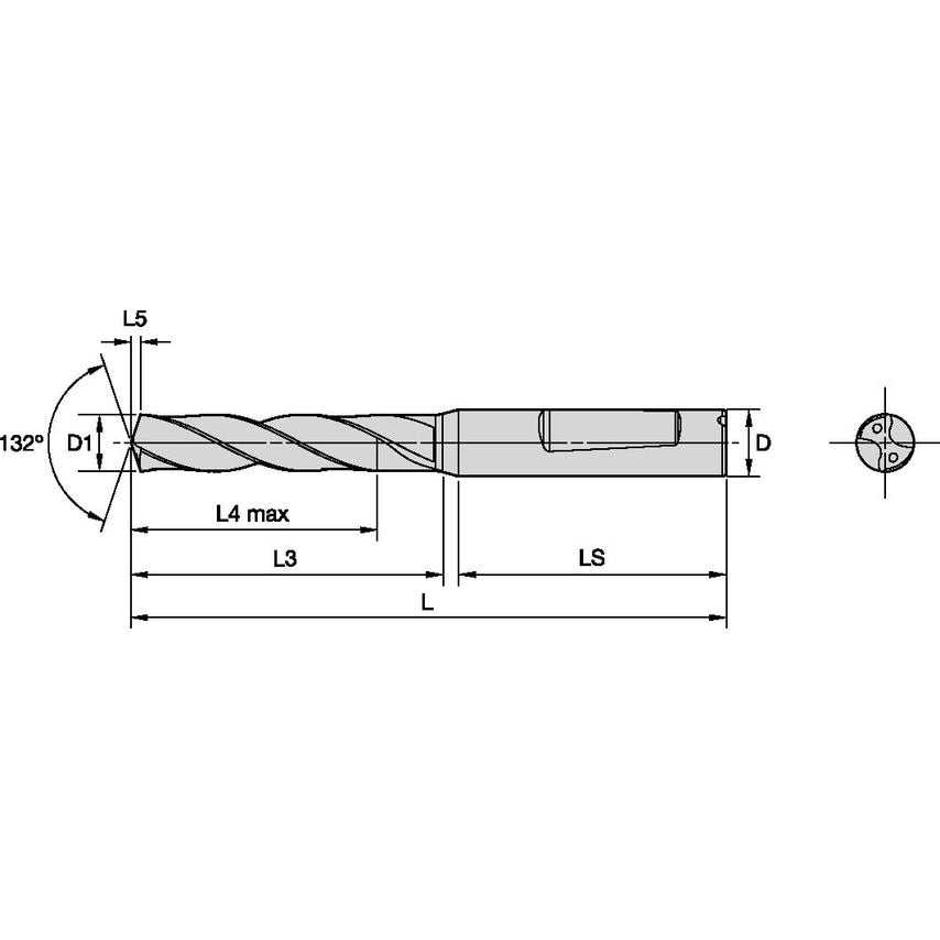 B978F07500 Solid Carbide Drill KU 7, 5MM/.2953/8XD C