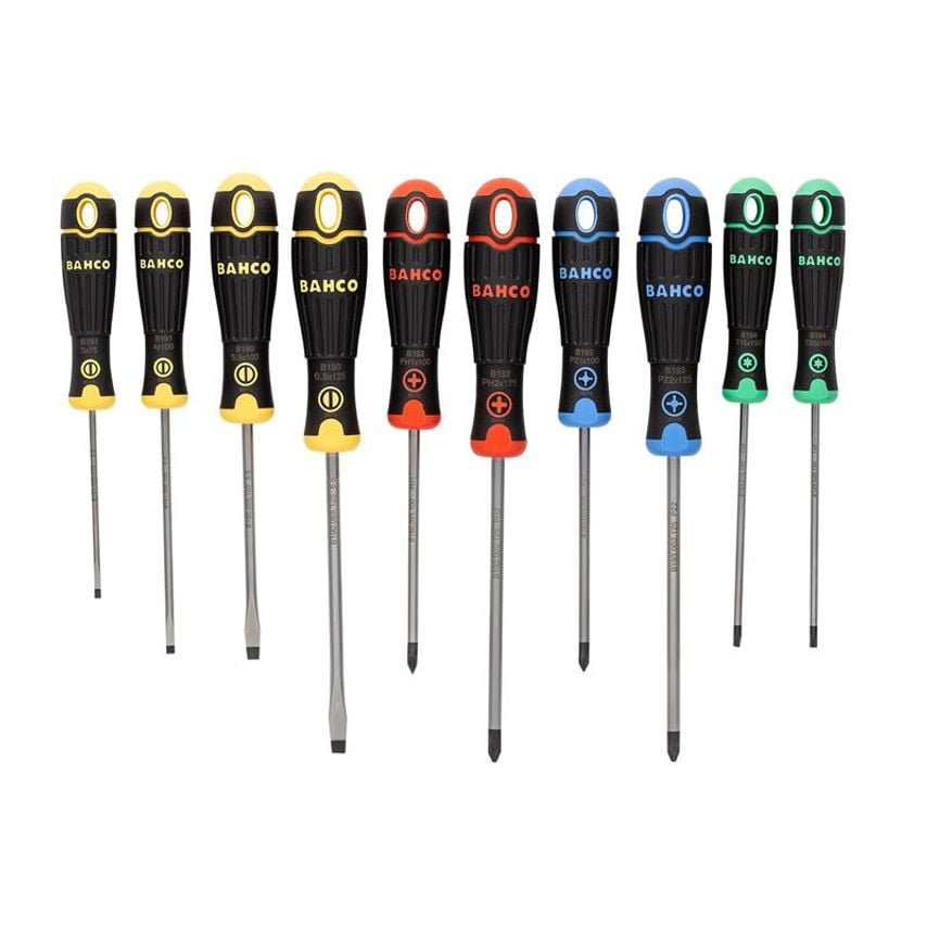 BAHCOFIT Coloured Handle Screwdriver Set, 10 Piece BAHB219010RB