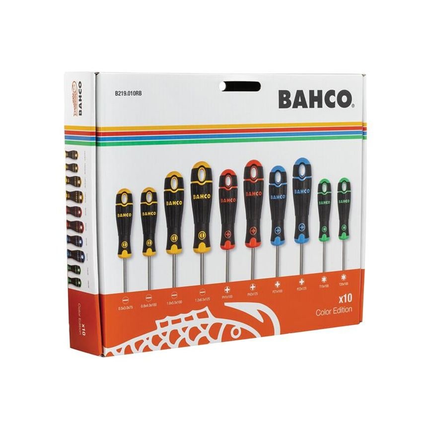BAHCOFIT Coloured Handle Screwdriver Set, 10 Piece BAHB219010RB