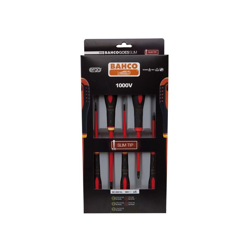 BE-9881SL ERGO Slim VDE Insulated Screwdriver Set, 5 Piece BAH9881SL