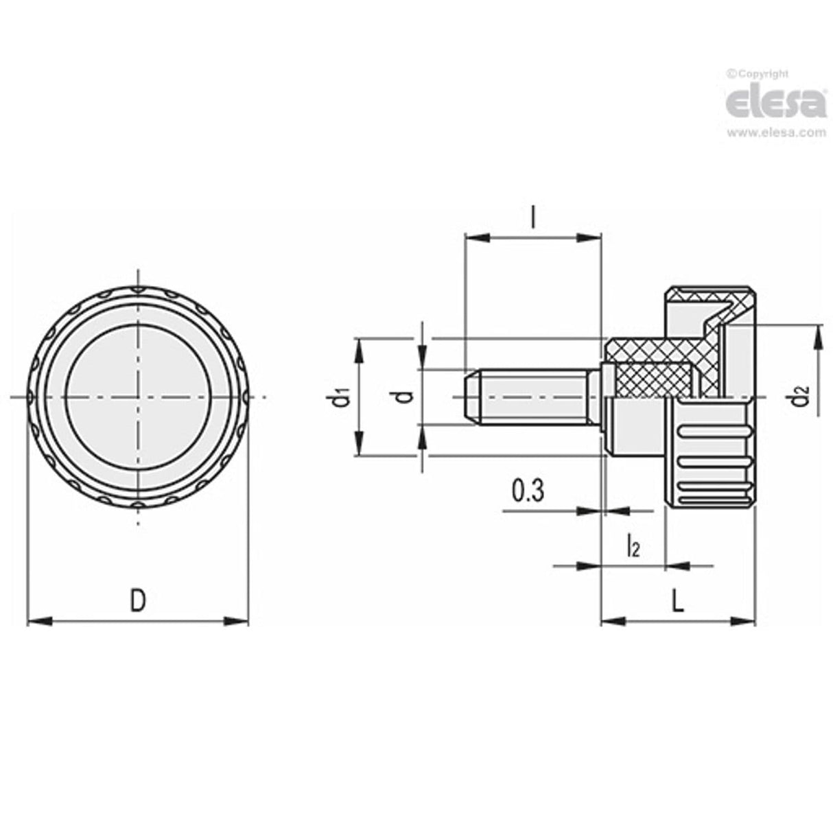 BT Fluted knobs Technopolymer Stainless steel threaded stud BT.16-SST-p-M4x16