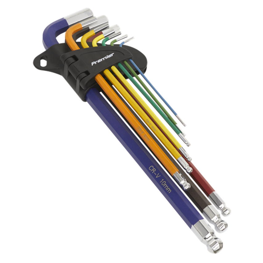 Ball-end Hex Key Set9 Piece Colour-Coded Extra Long Metric