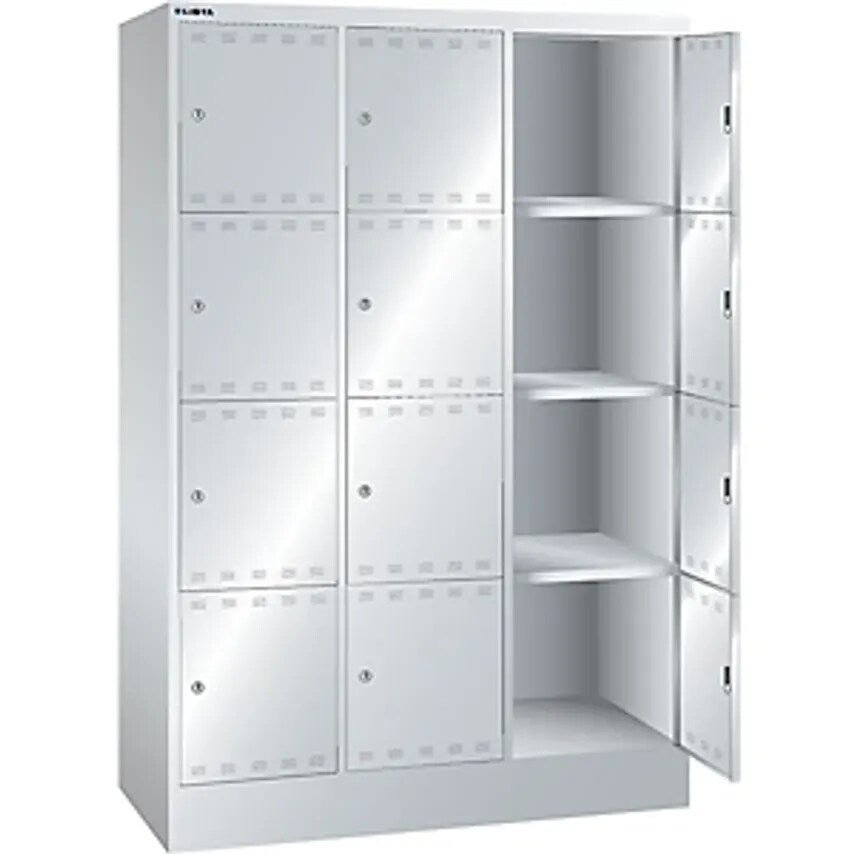 Battery Charging Cabinet With Lockable Compartments - With 3 X 4 Compartments - 1 X 230 V, 2 X USB, Grey