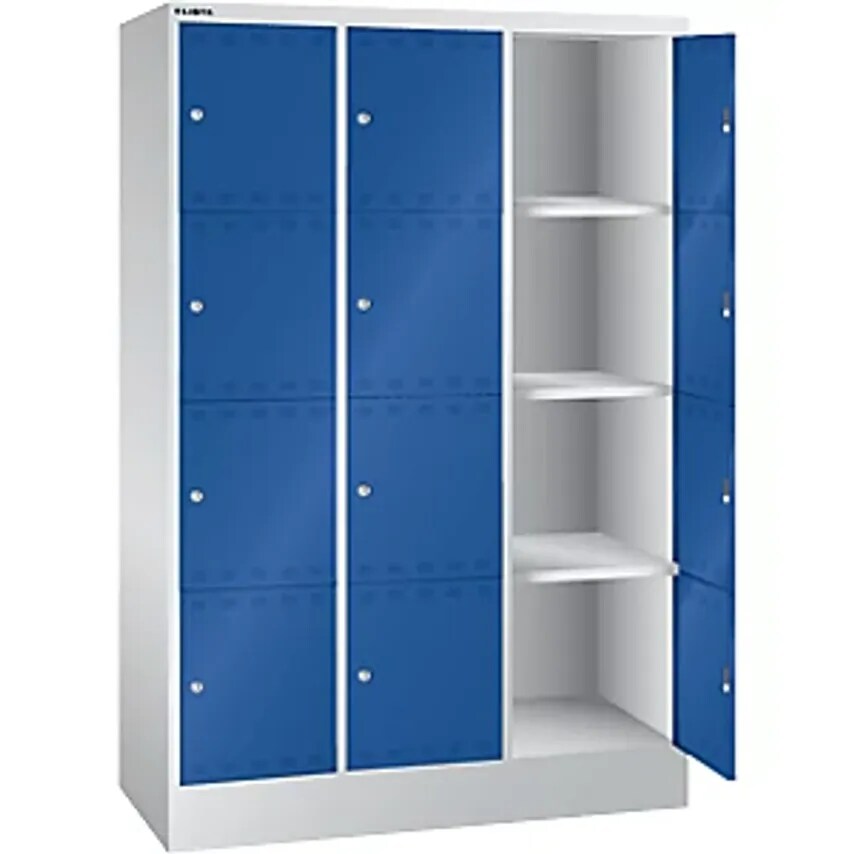 Battery Charging Cabinet With Lockable Compartments - With 3 X 4 Compartments - 2 X 230 V, Grey/Blue