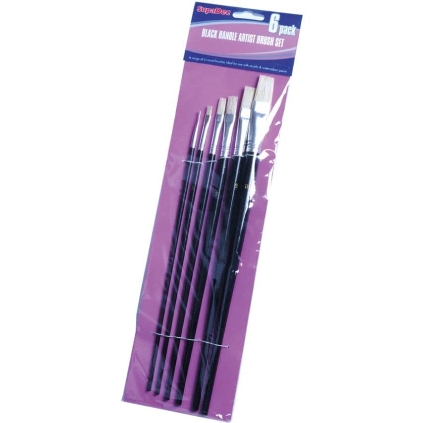Black Handle Artist Brush Set of 6 Piece
