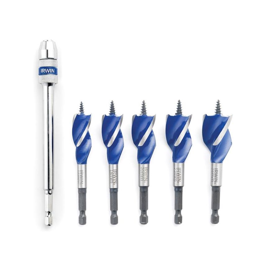 Blue Groove 6X Stubby Wood Bit Set, 5 Piece 16-25mm + Extension IRW1922007