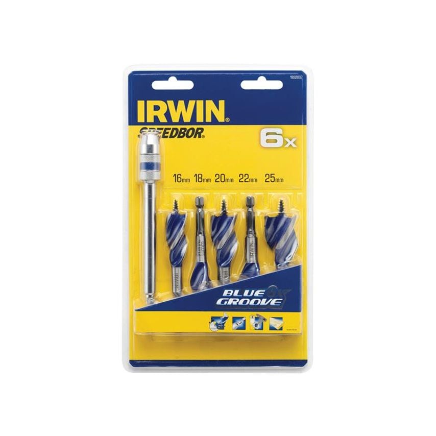 Blue Groove 6X Stubby Wood Bit Set, 5 Piece 16-25mm + Extension IRW1922007
