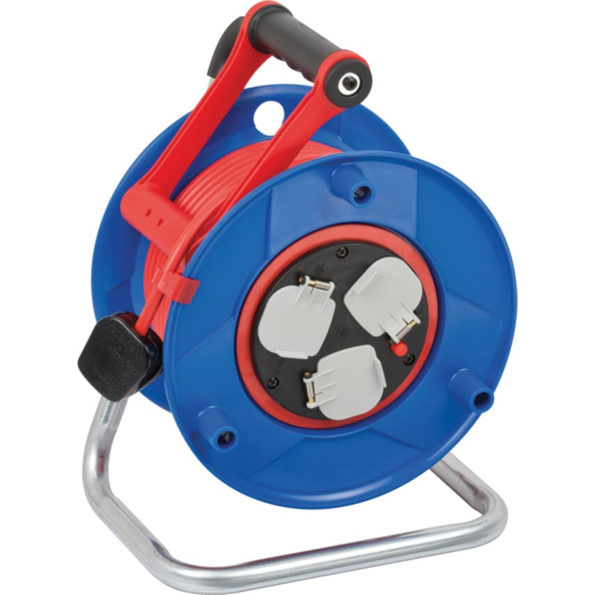 Bretec 3-Way Socket Cable Reel (25M Extension Cable, Ergonomic Handle), Drum with Anti Cable Twist System - 240V