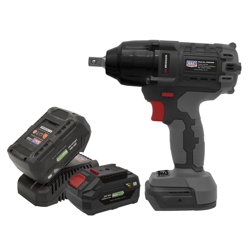 Brushless Impact Wrench Kit 1/2" Sq Drive 700nm 20V - 2 Batteries