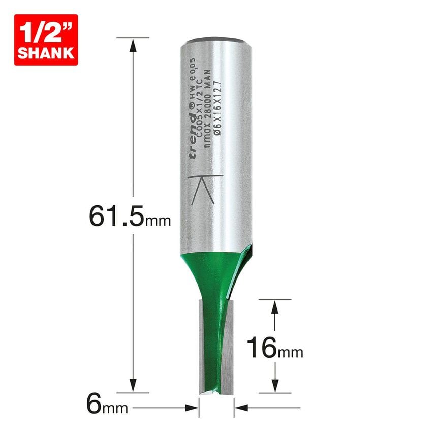 C005X1/2TC CraftPro Two Flute Cutter 6mm Diameter