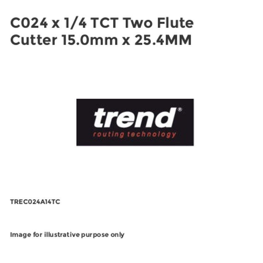 C024 x 1/4 TCT Two Flute Cutter 15.0mm x 25.4MM