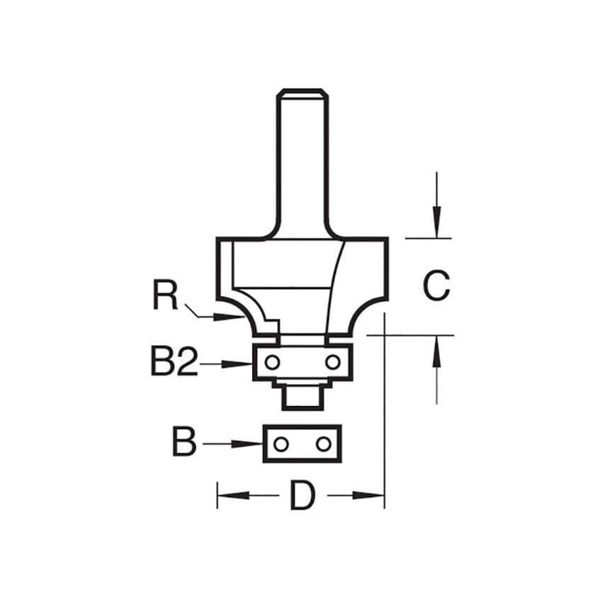 C076 x 1/4 TCT Bearing Guided Ovolo & Round Over 6.3mm Radius TREC07614TC