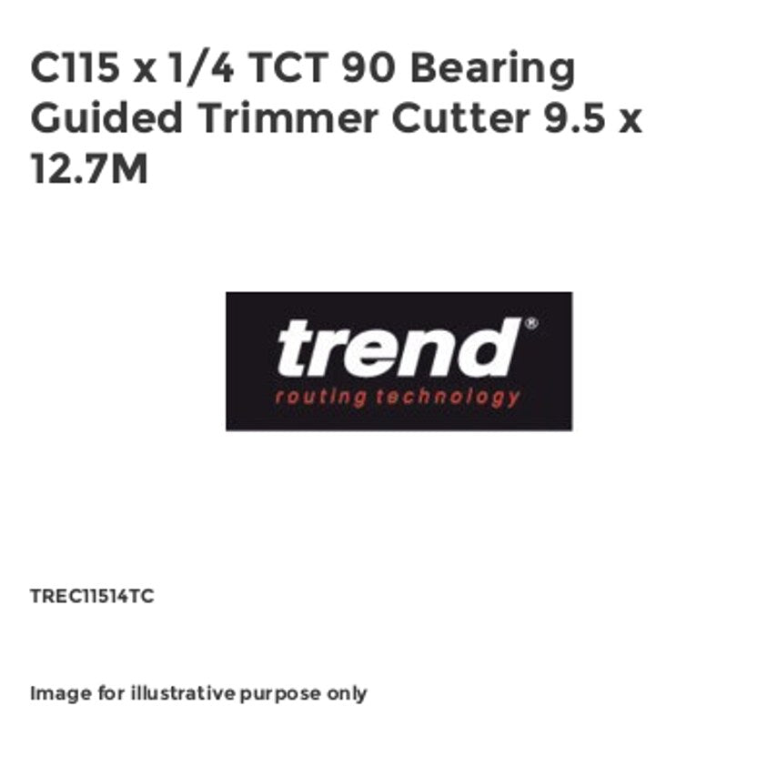 C115 x 1/4 TCT 90 Bearing Guided Trimmer Cutter 9.5 x 12.7M