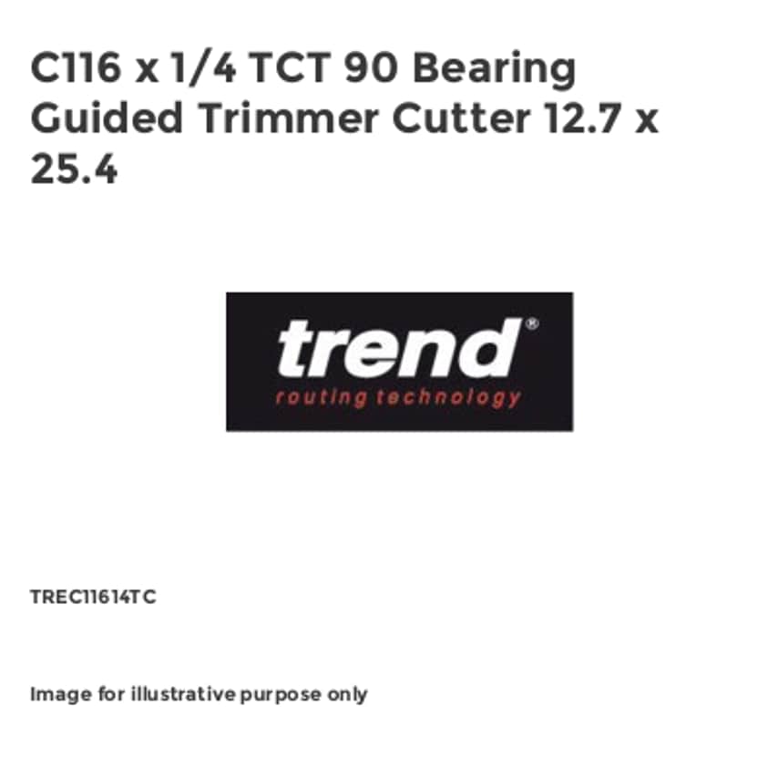 C116 x 1/4 TCT 90 Bearing Guided Trimmer Cutter 12.7 x 25.4