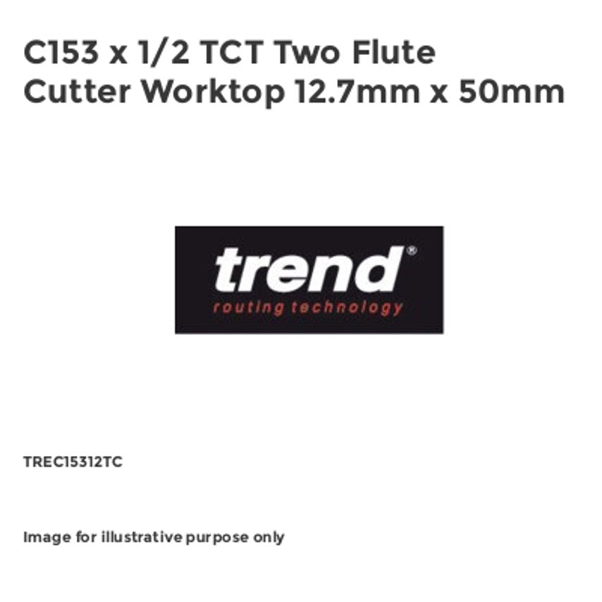 C153 x 1/2 TCT Two Flute Cutter Worktop 12.7mm x 50mm TREC15312TC