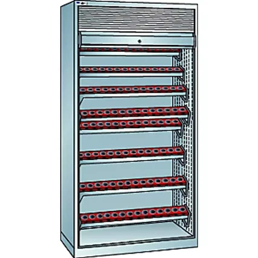 CNC Cupboard With Roller Shutter, 8 Levels, 112 Holders ISO-SK 40, Light Grey RAL 7035