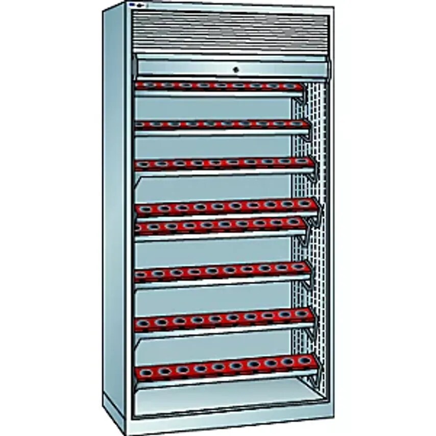 CNC Cupboard With Roller Shutter, 8 Levels, 80 Holders HSK 63 A+C+E/80 B+D+F, Light Grey RAL 7035