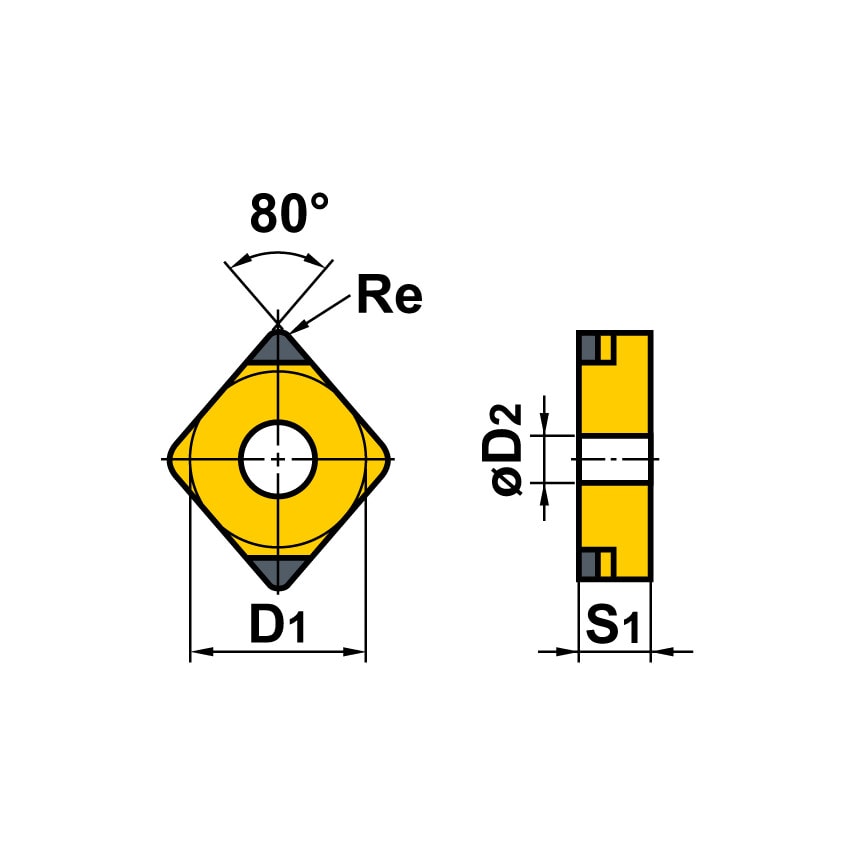 CNMG 120408-RS, Turning Insert, Grade MP9015, Carbide, 80 Rhombic