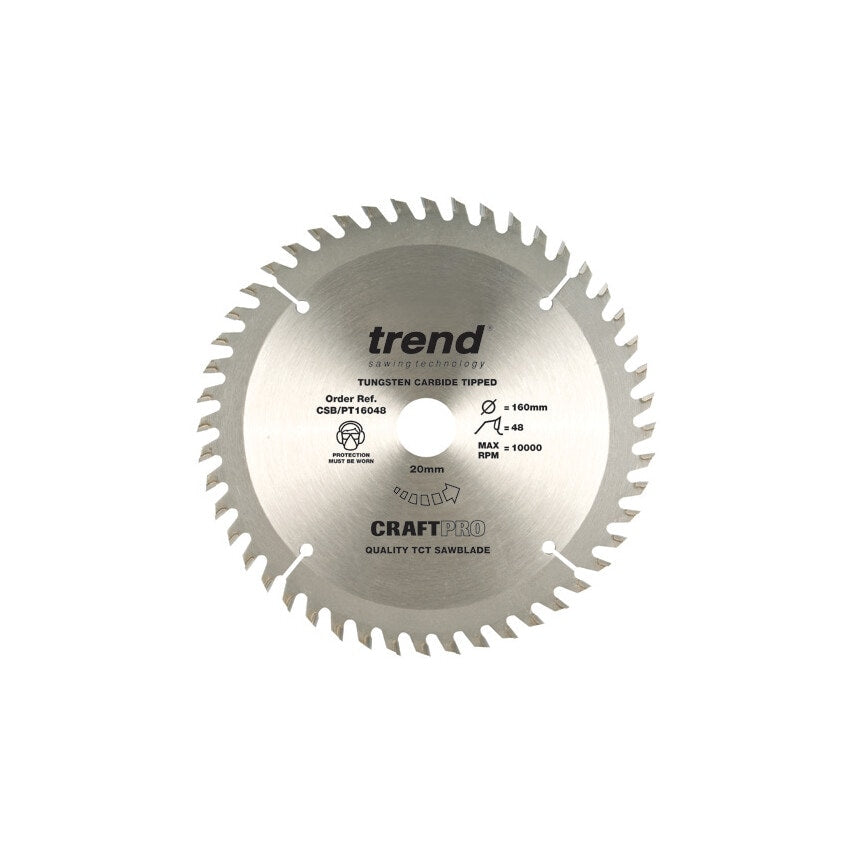 CSB/PT16548 TCT CraftPro Plunge Saw Panel Trimming Blades for a Super Fine Finish in Wood Based Materials 165 x 20mm x 48T