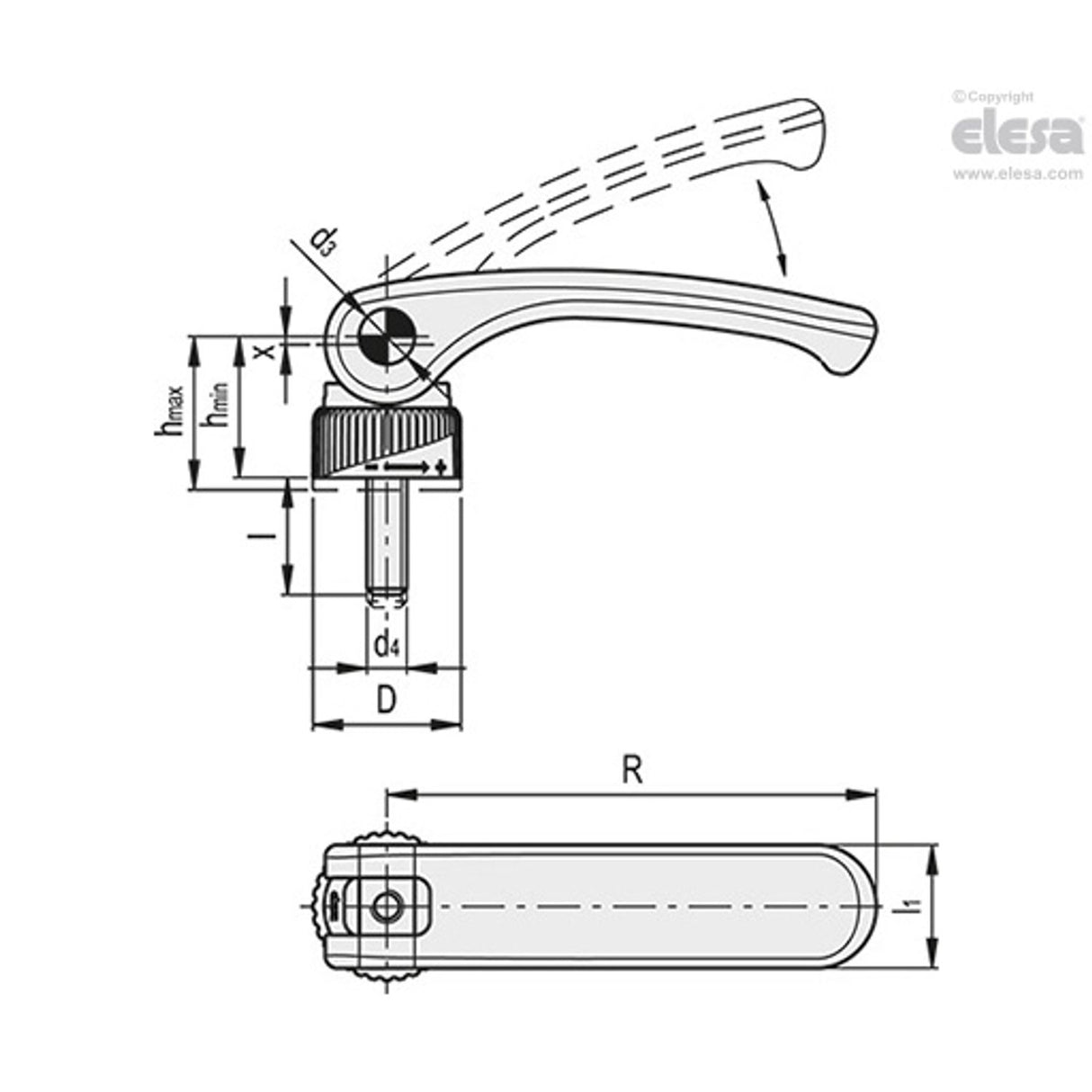 Cam lever-LAC.63-SST-p-M5x50-R