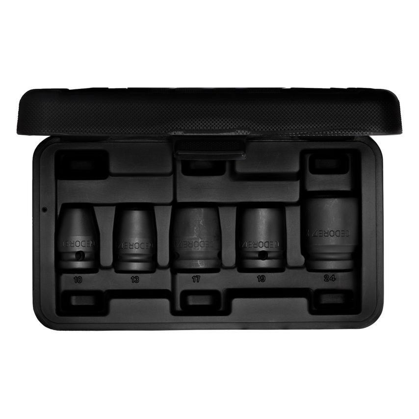 Car impact socket set 1/2" 5 pcs hex 10-24 mm