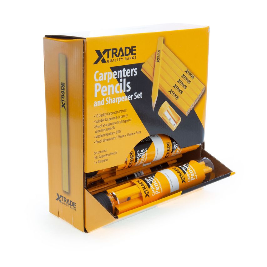 Carpenters Pencils & Sharpener Set (Box of 12)
