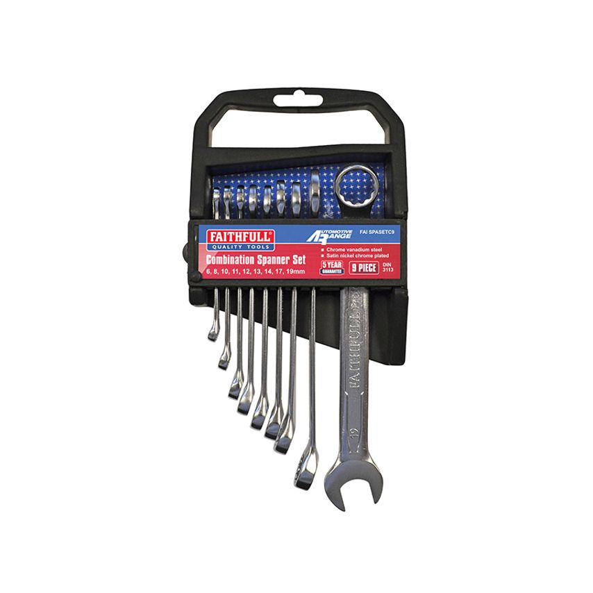 Chrome Vanadium Combination Spanner Set, 9 Piece FAISPASETC9