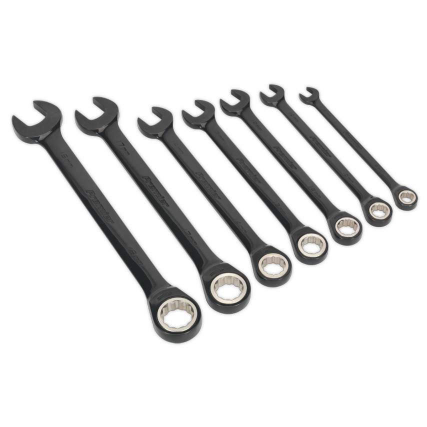 Combination Ratchet Spanner Set7 Piece Black Series Metric