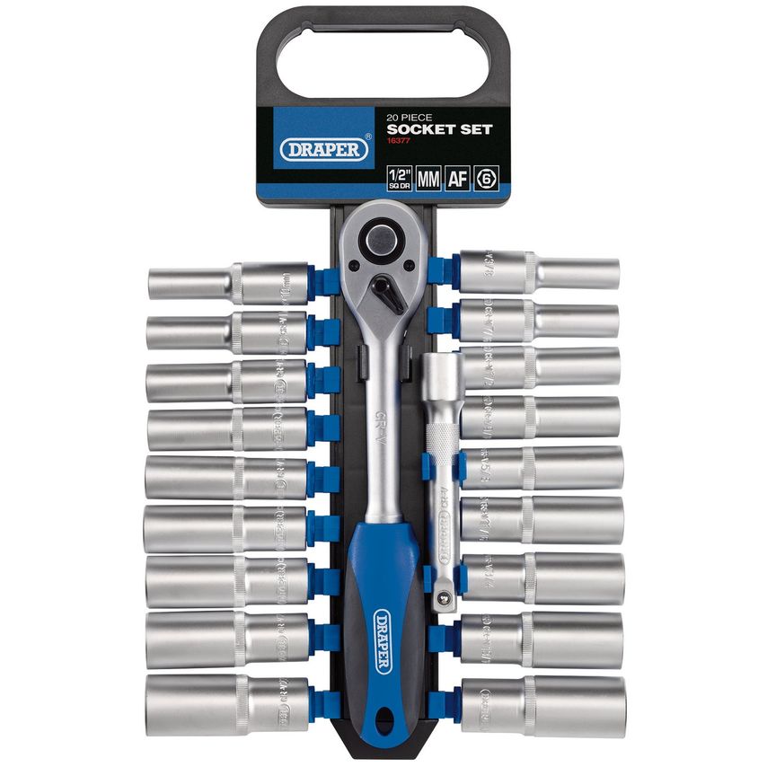 Combined Mm/af Deep Socket and Ratchet Set 1/2in Square Drive (20 Piece)