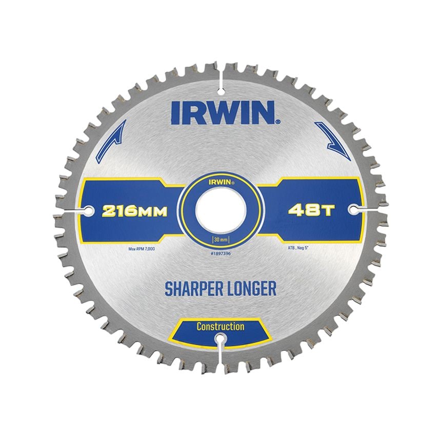 Construction Mitre Circular Saw Blade 216 x 30mm x 48T ATB/Neg IRW1897396