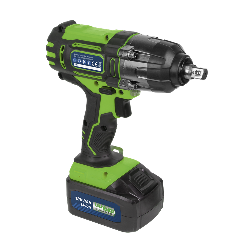 Cordless Impact Wrench 18V 3AH Li-ion 1/2" Square Drive Hi-vis