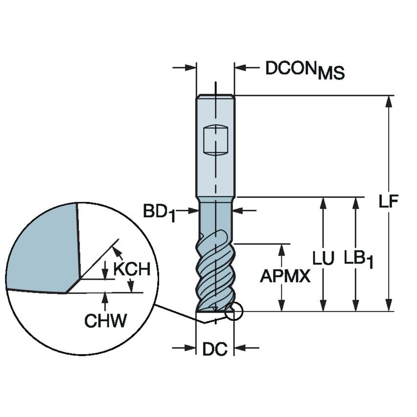 CoroMill Plura Solid Carbide End Mill for Heavy Duty Milling 2P342-2500-PB1730