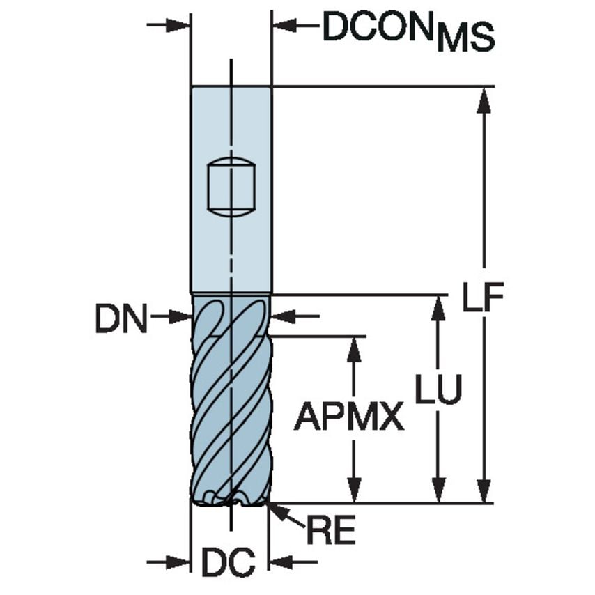 CoroMill Plura Solid Carbide End Mill for High Feed Side Milling 2F341-2500-400-SD1710
