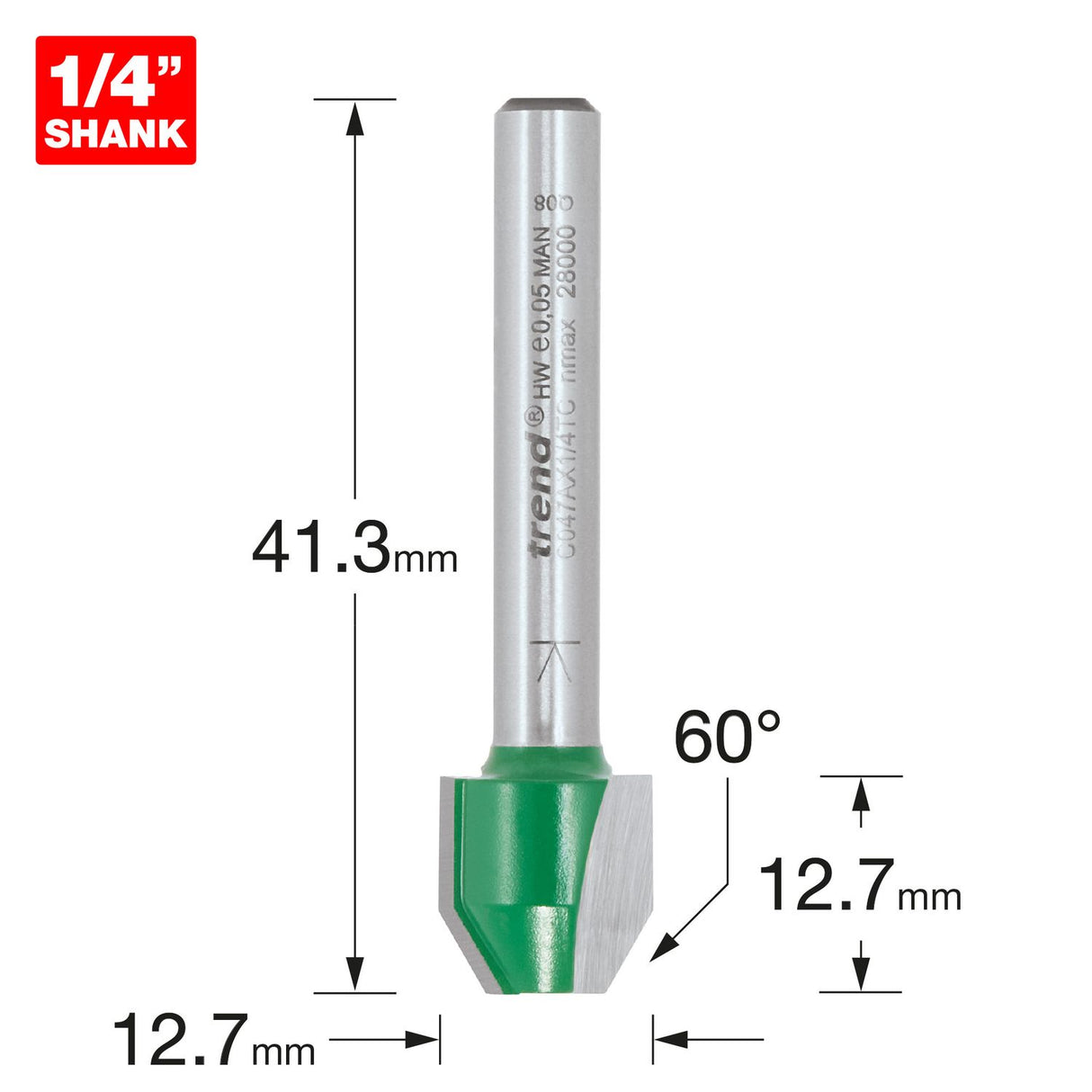 CraftPro 1/4in Combi Trimmer 60 Degree Angle Bit 12.7mm x 12.7