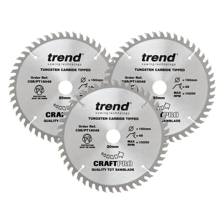 CraftPro Panel Trim Saw Blade 160 x 20mm x 48T (Pack 3) TREPT1603P