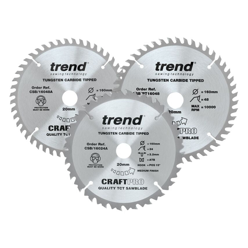 CraftPro Plunge Saw Blade 160 x 20mm x 24T/48T (Pack 3)