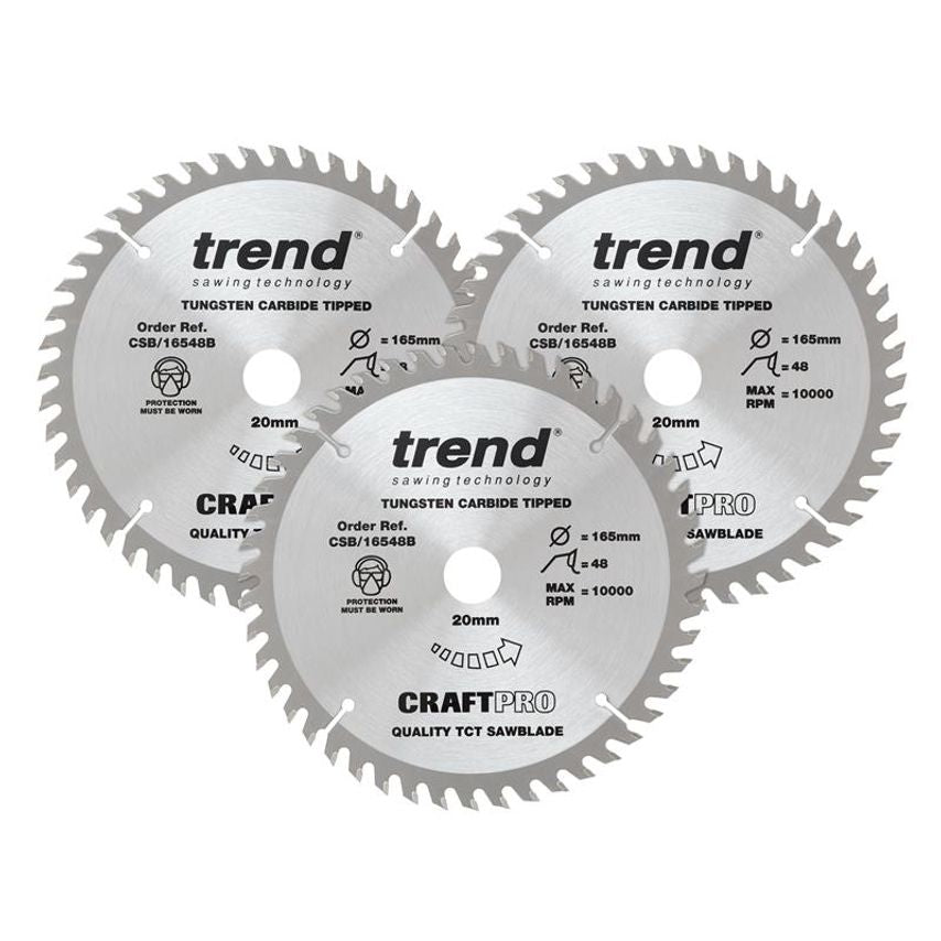 CraftPro Plunge Saw Blade 165 x 20mm x 48T (Pack 3) TREPS1653PA