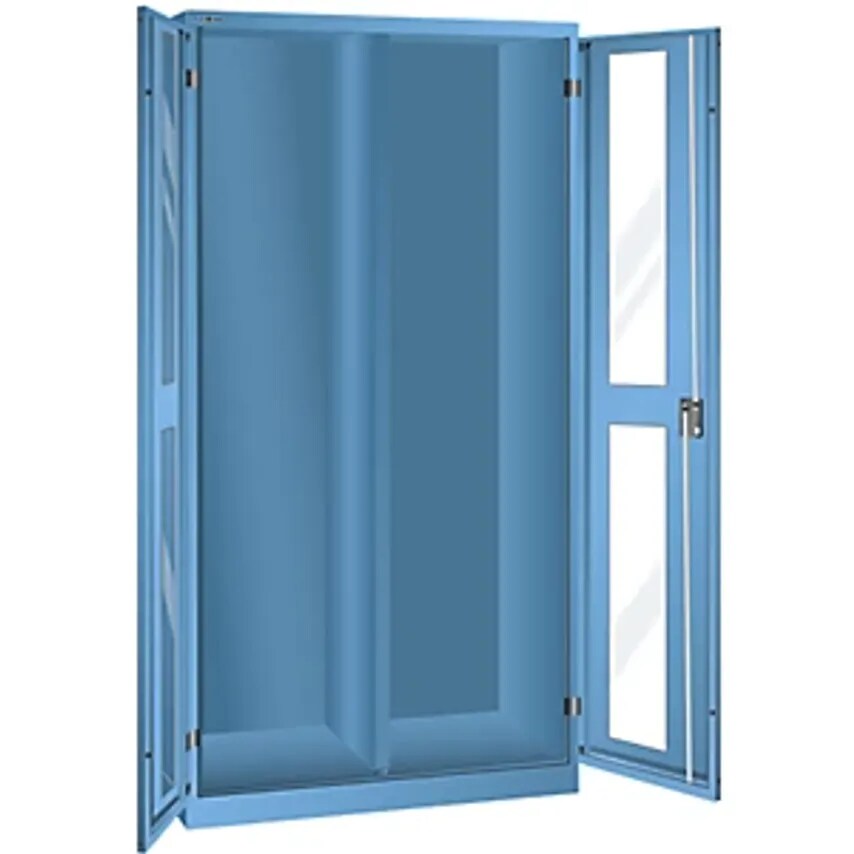 Cupboard With 2 Viewing Window Doors, HxWxD 1950 X 1000 X 580mm, With Partition, Light Blue