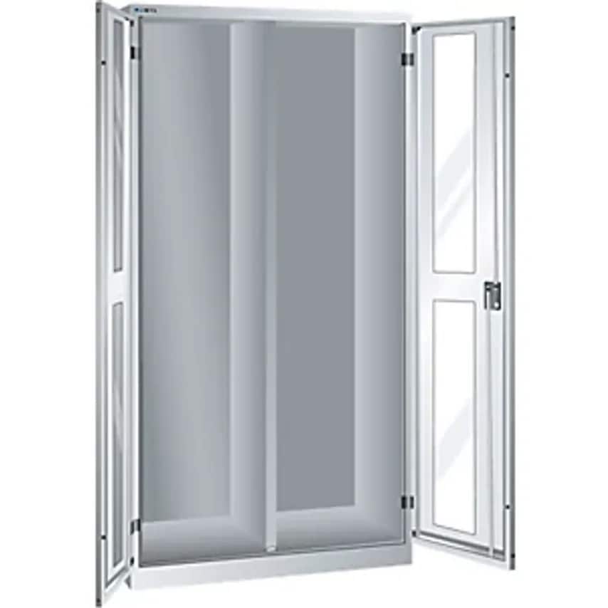 Cupboard With 2 Viewing Window Doors, HxWxD 1950 X 1000 X 580mm, With Partition, Light Grey