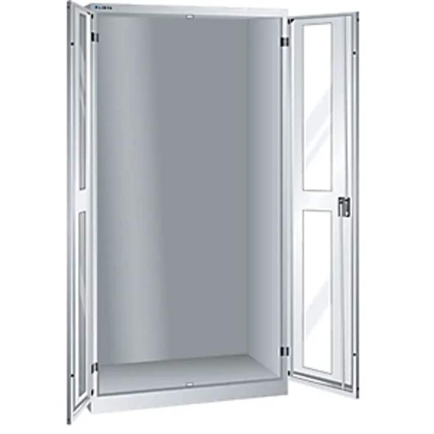 Cupboard With 2 Viewing Window Doors - HxWxD 1950 X 1000 X 580mm - Empty Cupboard Housing, Light Grey