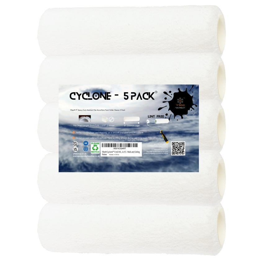 Cyclone Premium Quality Microfiber 9in Emulsion & Masonry Ceiling Roller Sleeves 5 Pack
