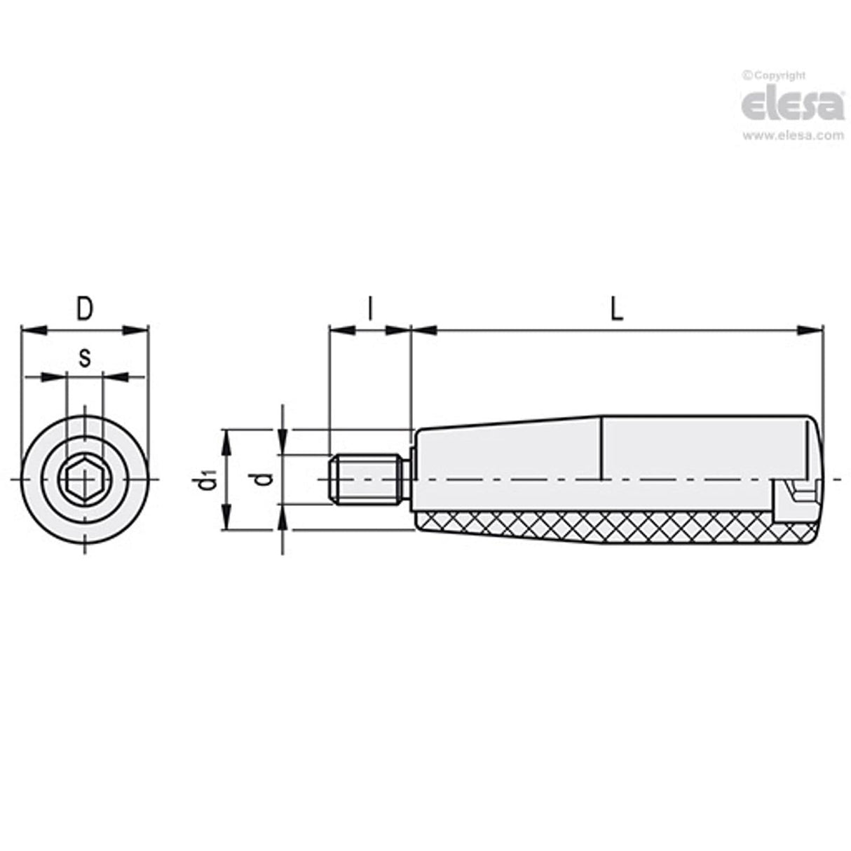 Cylindrical revolving handle-I.281/40+x-M6